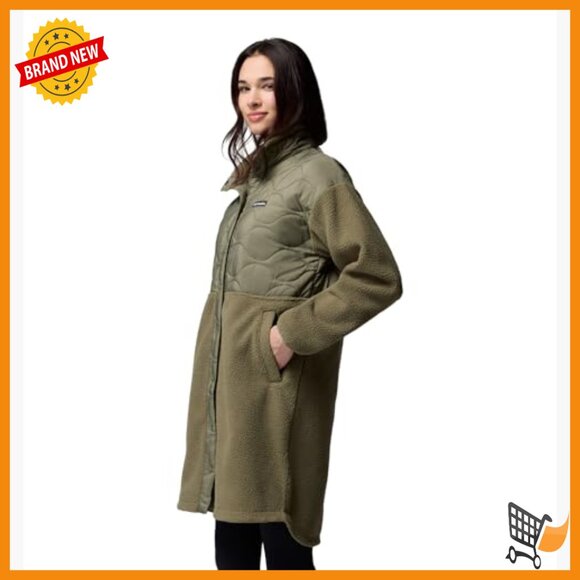 Sherpa Fleece Jacket Long Sleeve Snap Front Hand Pockets Regular Fit - Picture 3 of 4